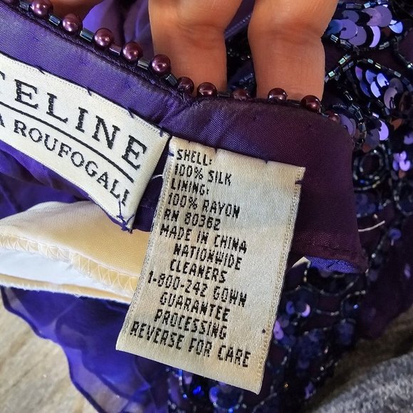 Vintage 80s Purple Silk Beaded Cocktail Dress Longsleeve - Picture 8 of 12